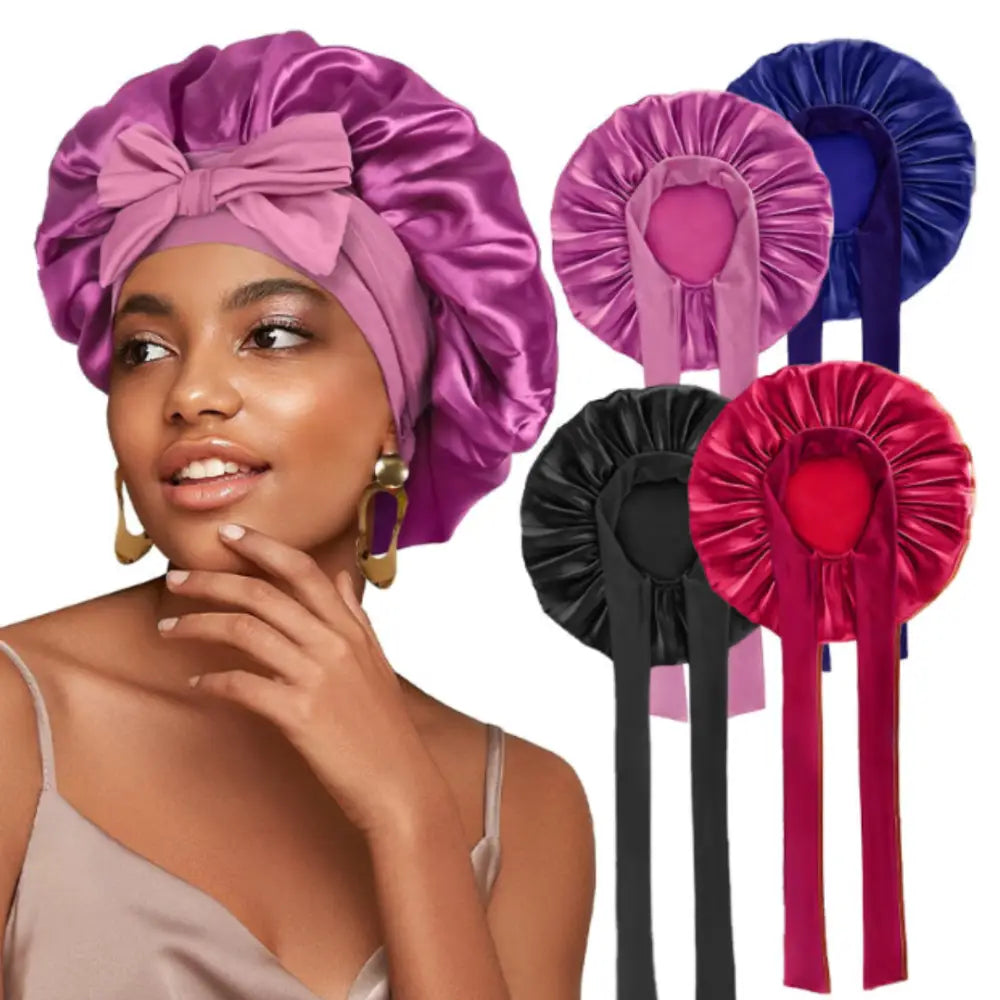 Bonnet en satin pour cheveux bouclés