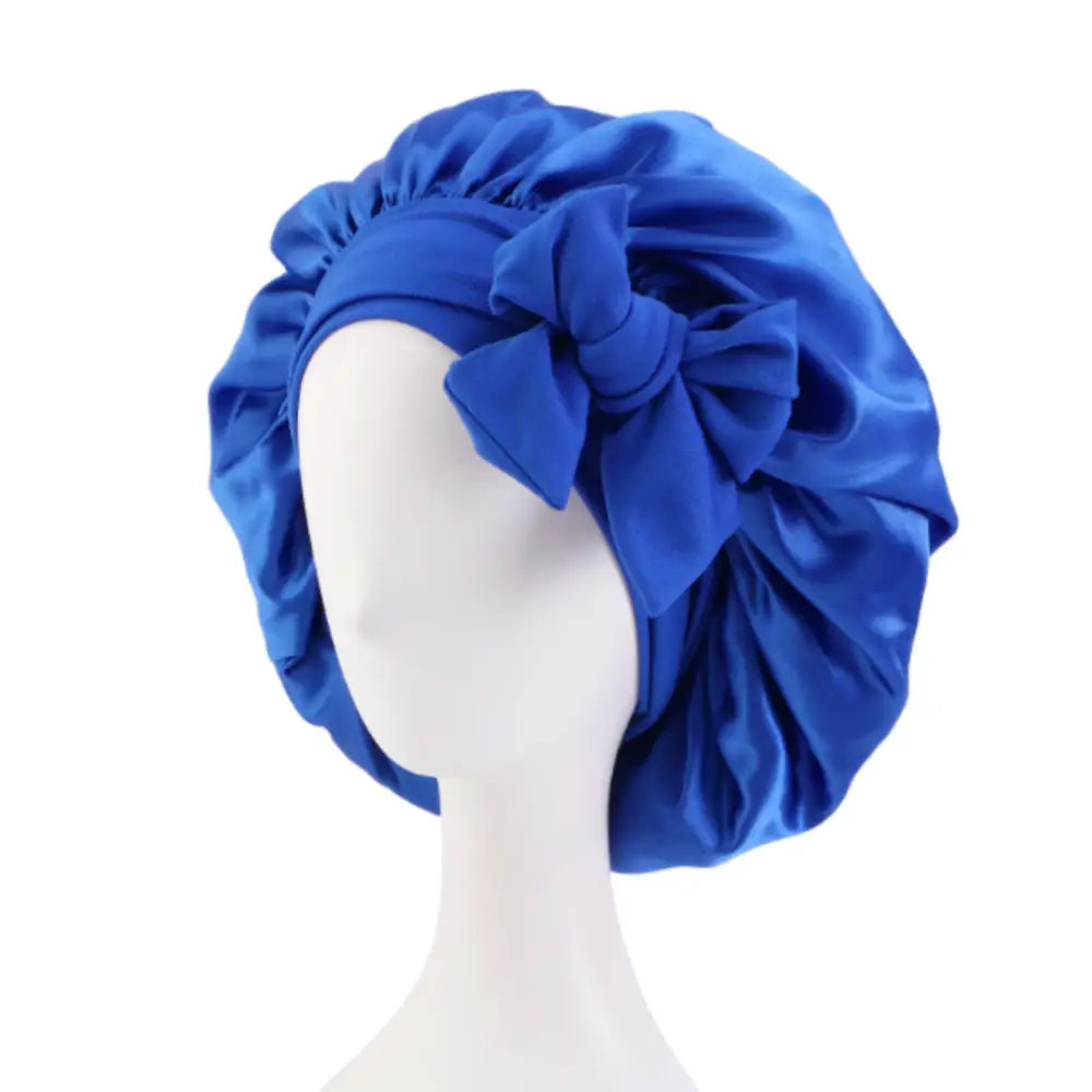 Bonnet en satin pour cheveux bouclés - Bleu