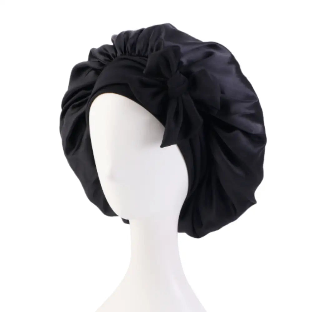 Bonnet en satin pour cheveux bouclés - Noir