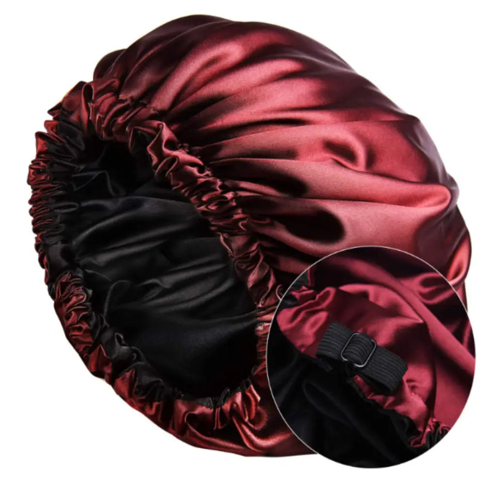 Bonnet en soie cheveux bouclés - Bordeaux / Noir / 33 - 34 cm