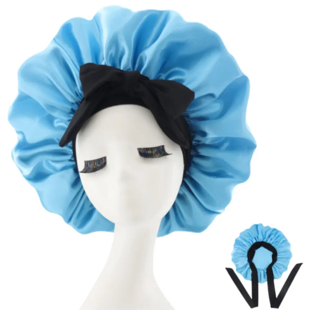 Bonnet pour cheveux afro - Noir / Bleu ciel