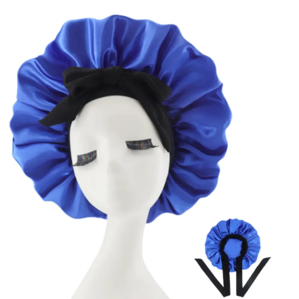 Bonnet pour cheveux afro - Noir / Bleu roi