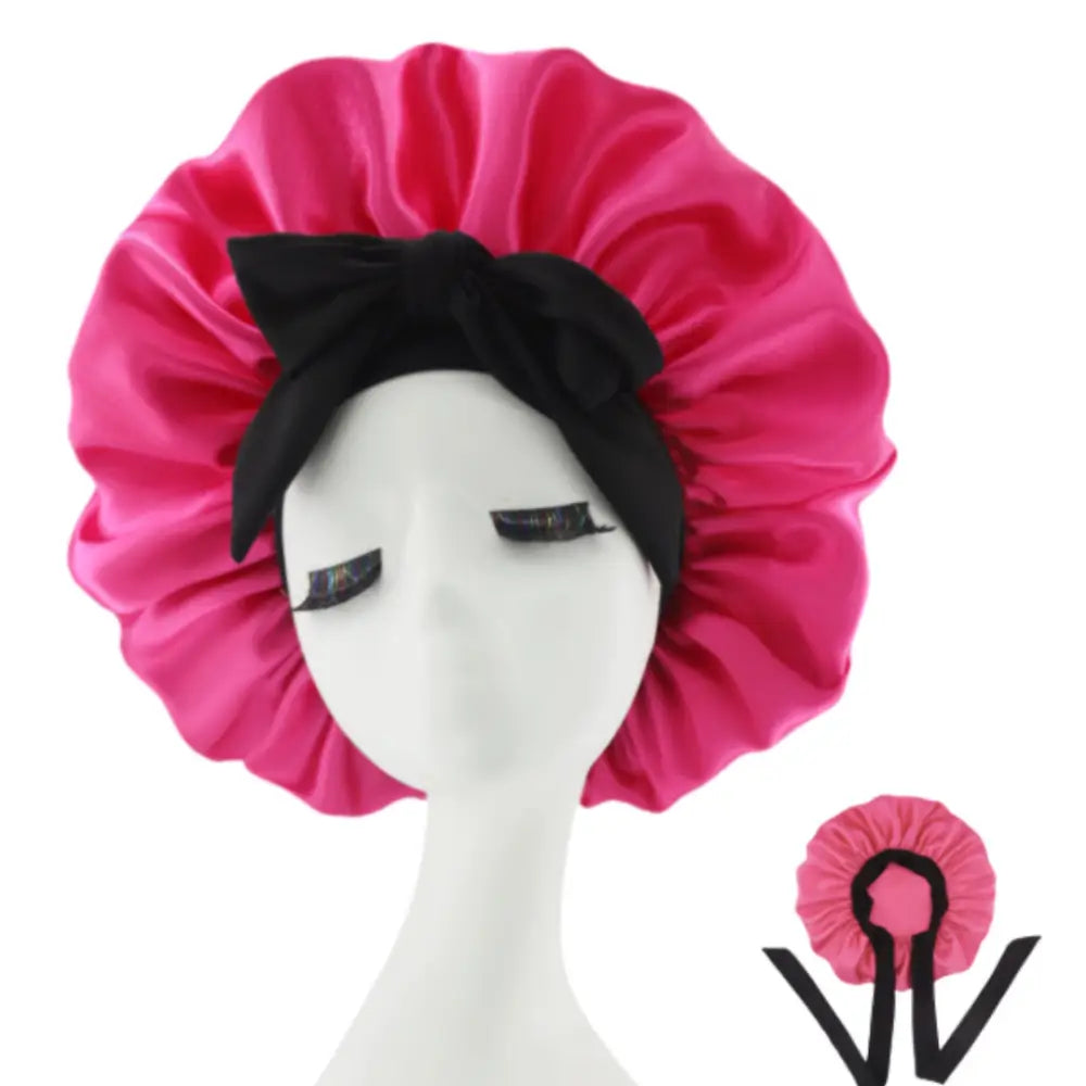 Bonnet pour cheveux afro - Noir / Rose rouge
