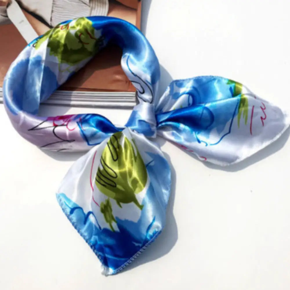 Foulard carré de soie - Bleu + vert + rose / 50 * 50 cm