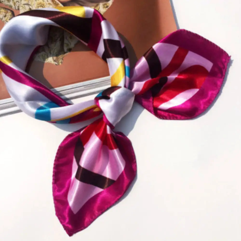 Foulard carré de soie - Rose + jaune + grenat + bleu ciel / 50 * 50 cm
