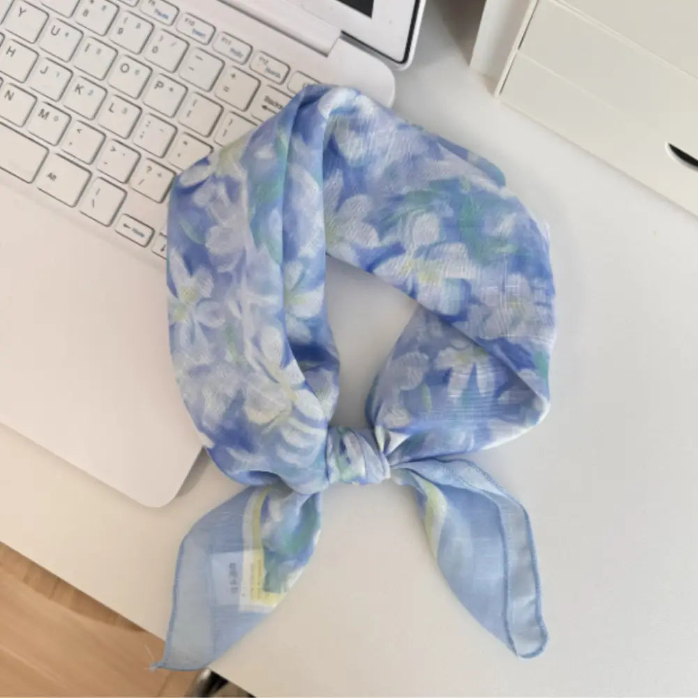 Foulard en coton - Floreaux / Bleu