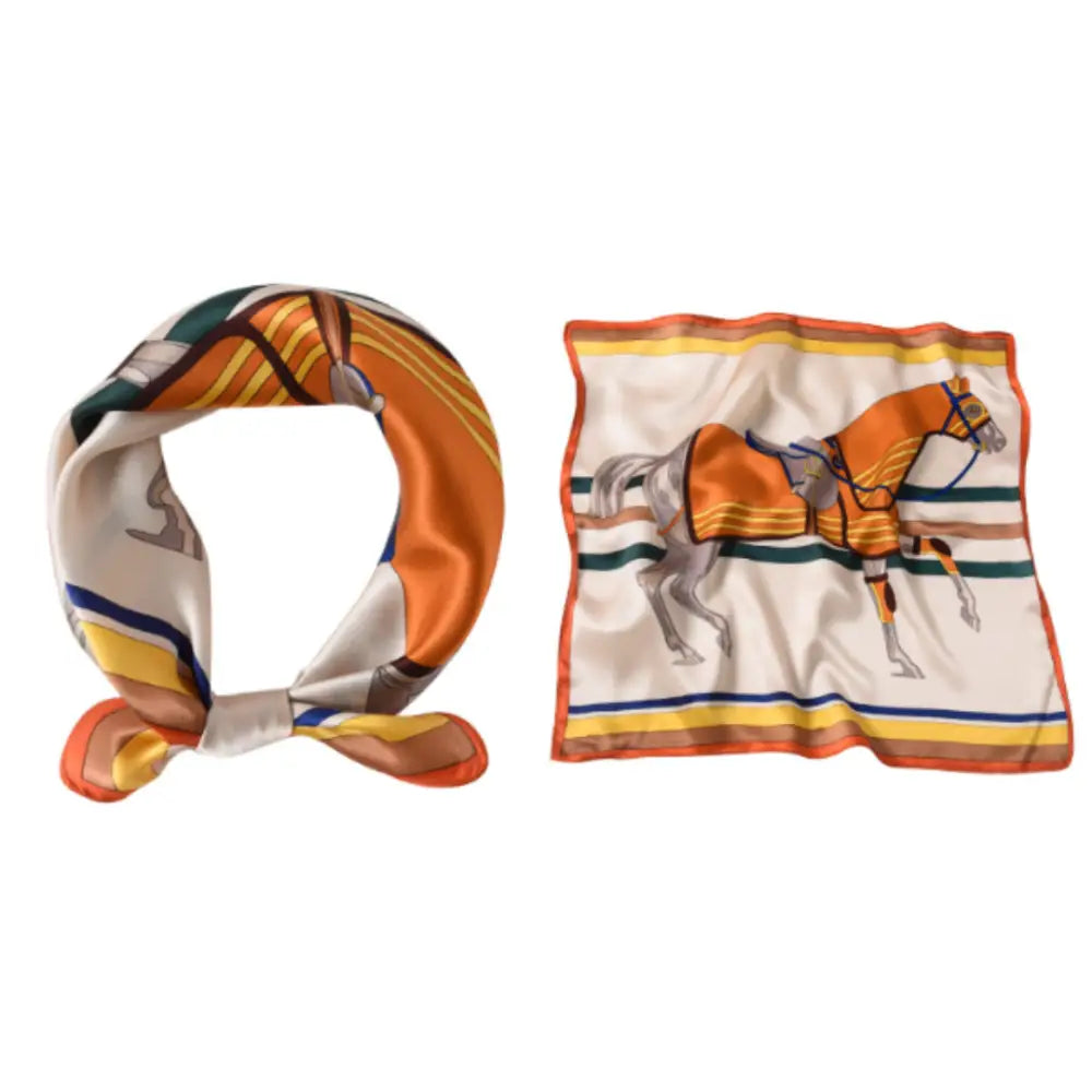 Foulard en soie luxe - Beige + cheval / 53 * 53 cm