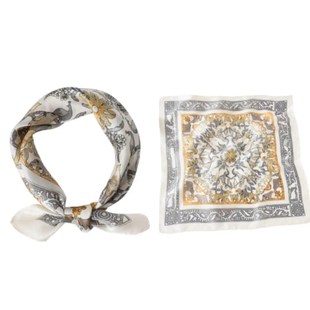 Foulard en soie luxe - Gris + orange / 53 * 53 cm