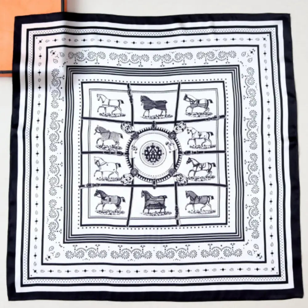 Foulard homme soie - Noir et blanc / Animaux / 53 - 53 cm