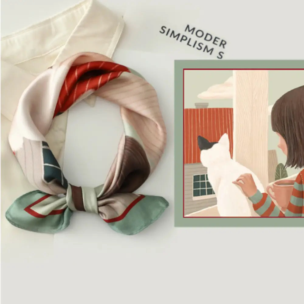 Petit foulard femme - Fille + chat