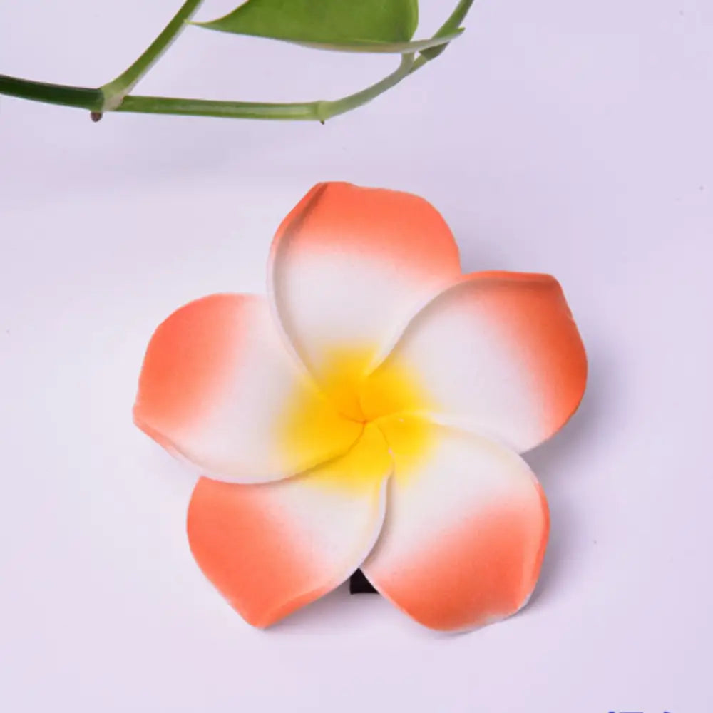 Pince cheveux fleur tahiti - Bordure orange / 4 CM