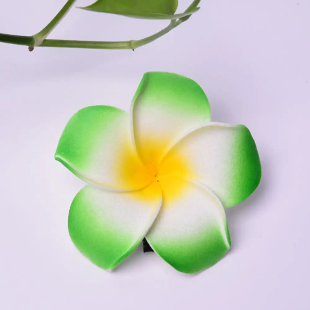 Pince cheveux fleur tahiti - Bordure vert / 4 CM