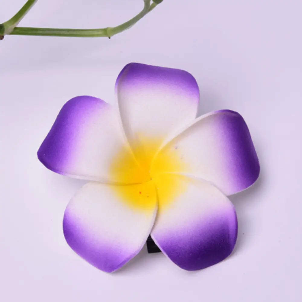 Pince cheveux fleur tahiti - Bordure violet / 4 CM