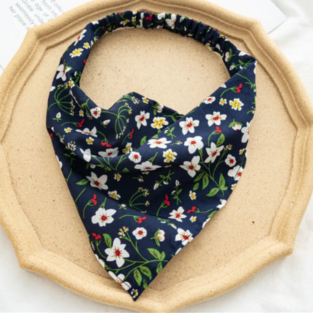 Bandeau foulard pour cheveux - Bleu marine / Floraux
