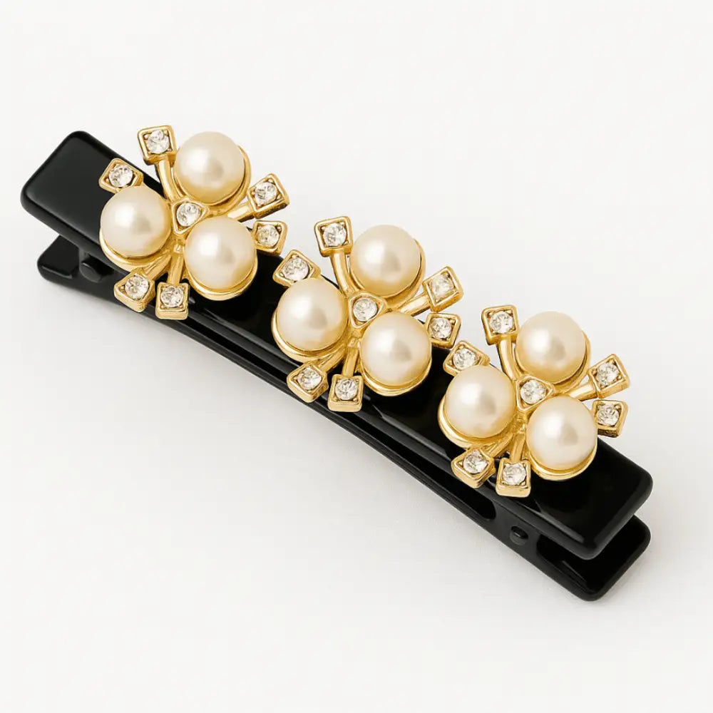 Barrette en forme de fleur - Perle / Beige