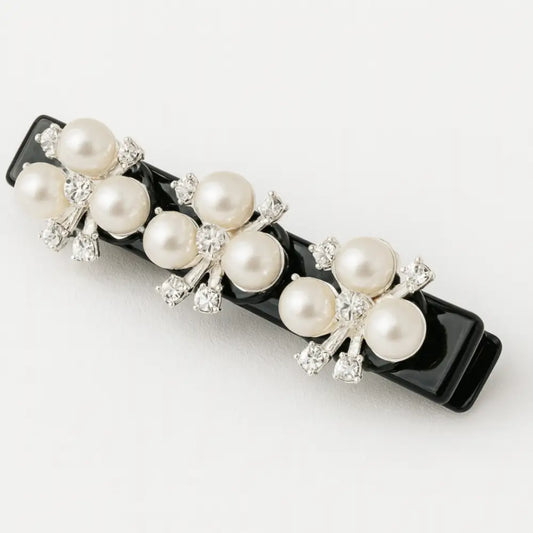 Barrette en forme de fleur - Perle / Blanc