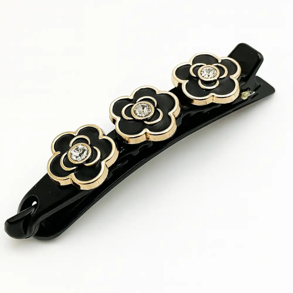 Barrette en forme de fleur - Plastique / Noir
