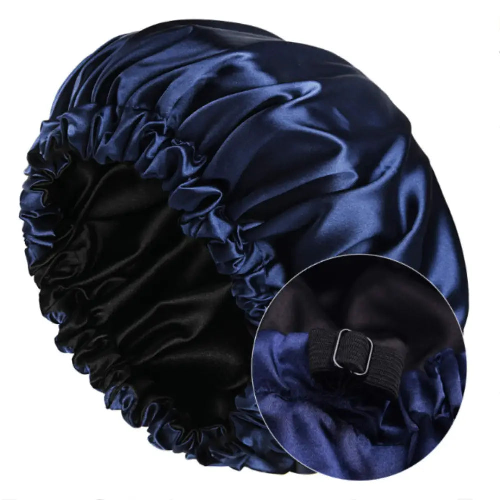 Bonnet en soie cheveux bouclés - Bleu marine / Noir / 33 - 34 cm