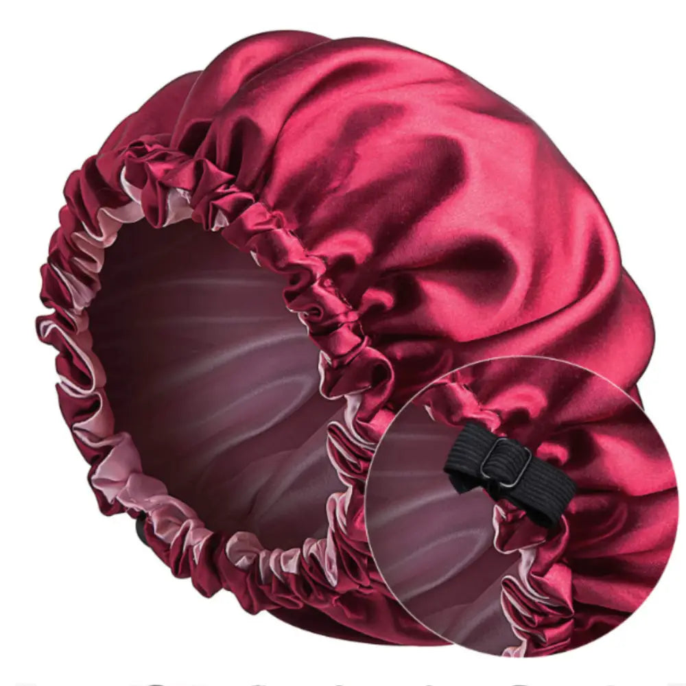 Bonnet en soie cheveux bouclés - Rouge / Rose / 33 - 34 cm