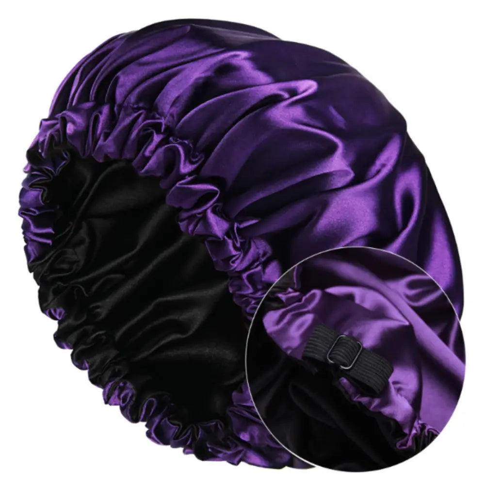 Bonnet en soie cheveux bouclés - Violet foncé / Noir / 33 - 34 cm