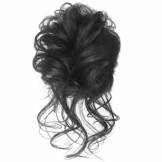 Chouchou en faux cheveux - Brun noir