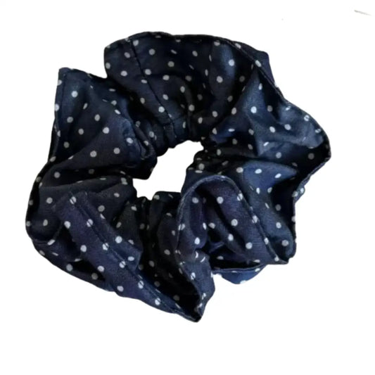 Chouchou scrunchie - Points blanc / Bleu foncé