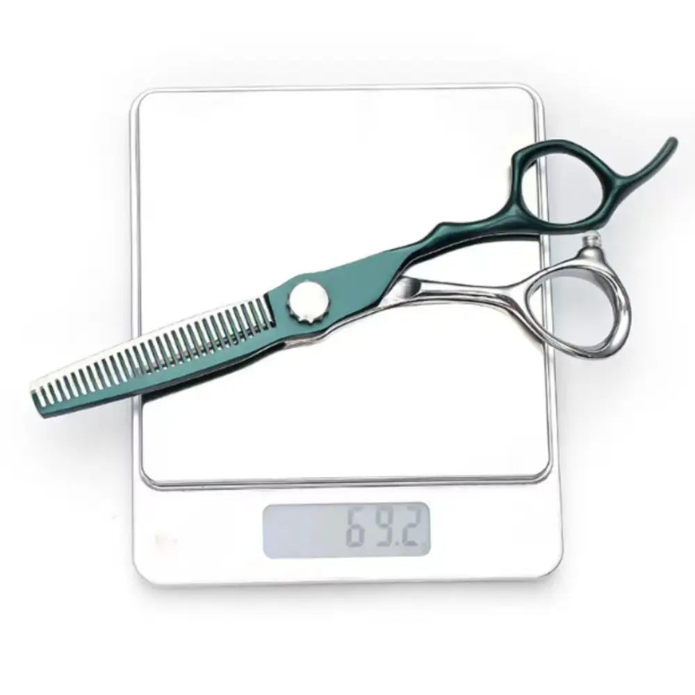 Ciseaux coiffure original - A dents / 17 cm / Vert foncé + argenté