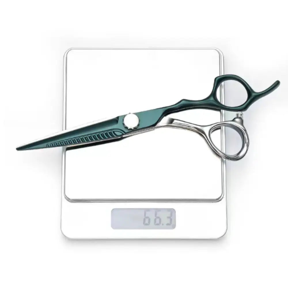 Ciseaux coiffure original - Plat / 17 cm / Vert foncé + argenté