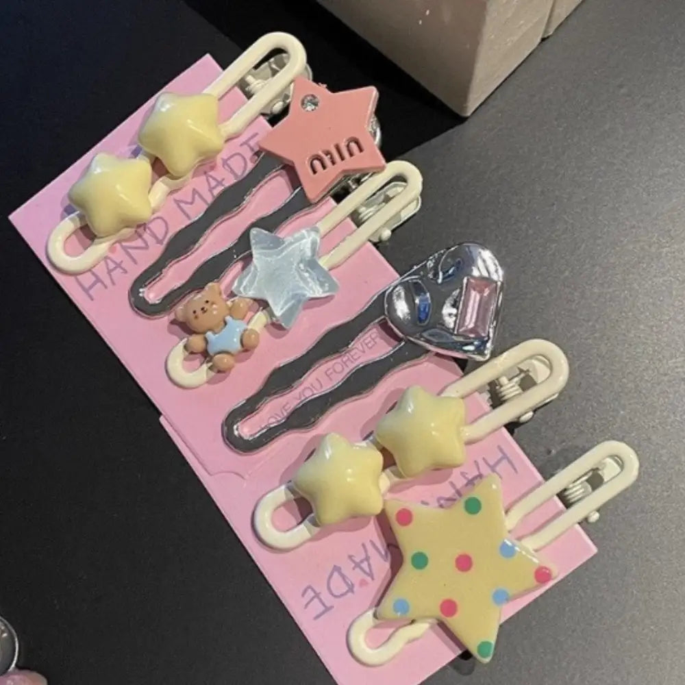 Jolie barrette cheveux - Jaune + rose + argenté / Etoile