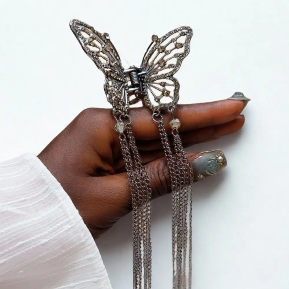 Pince papillon cheveux - chaine papillon noir
