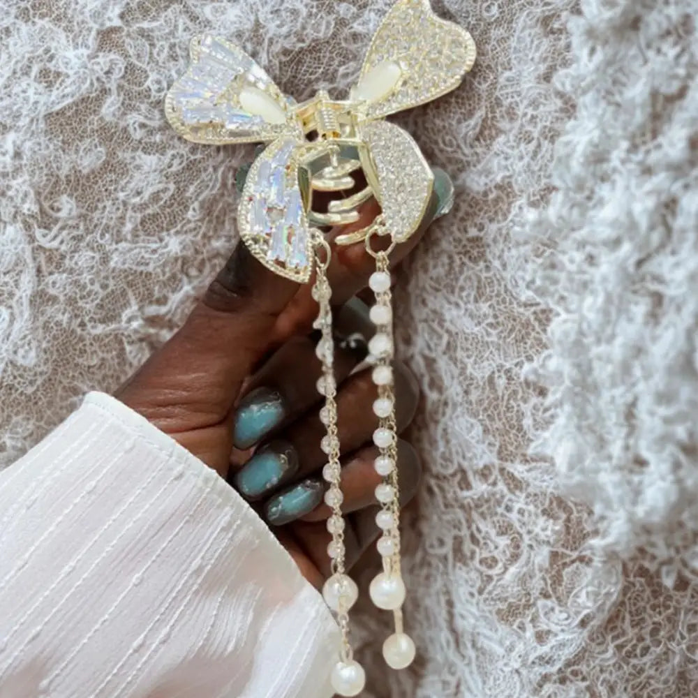 Pince papillon cheveux - Perles à chaine
